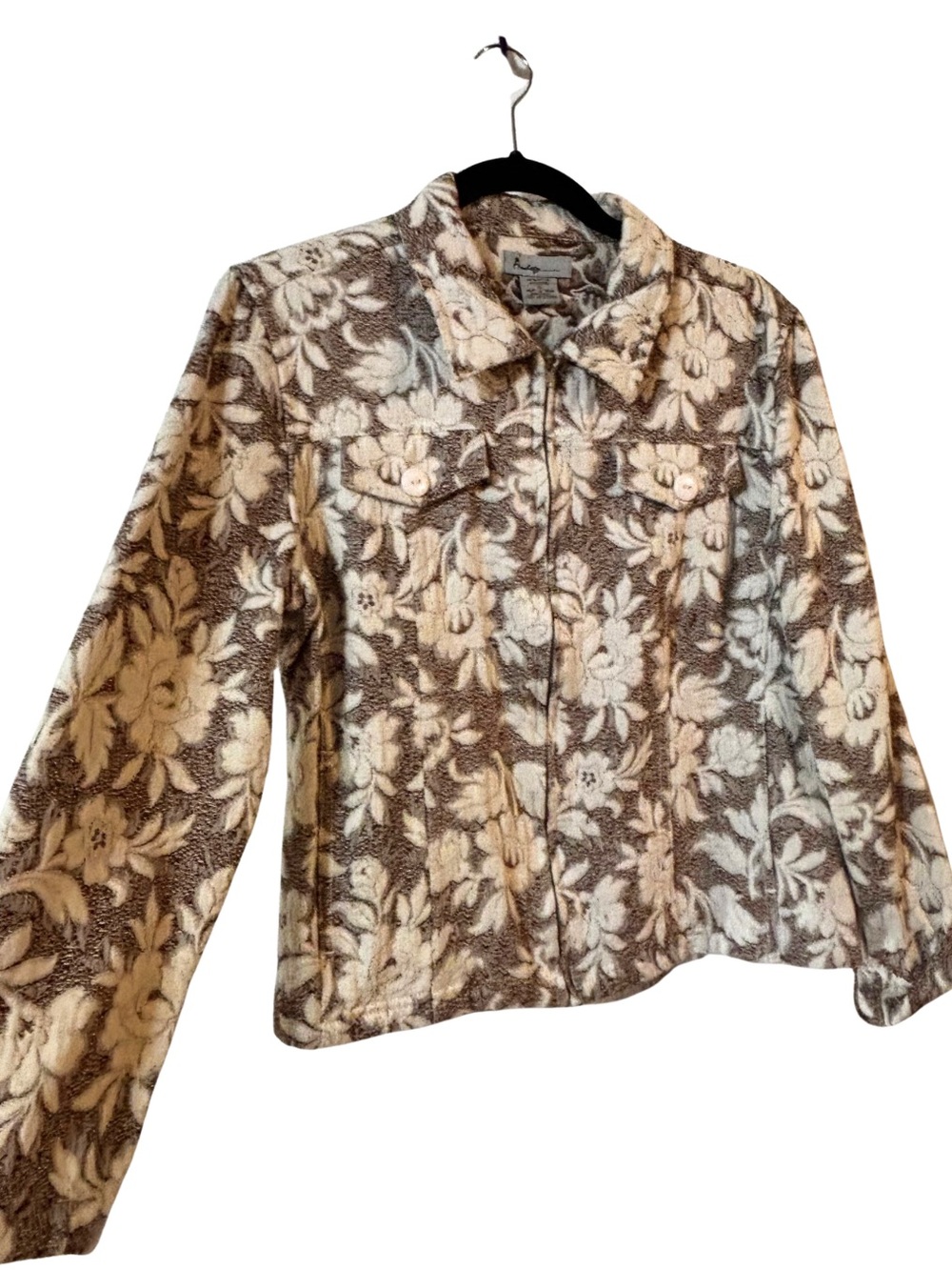 Analog Floral Zip Up Jacket - Cream & Brown
